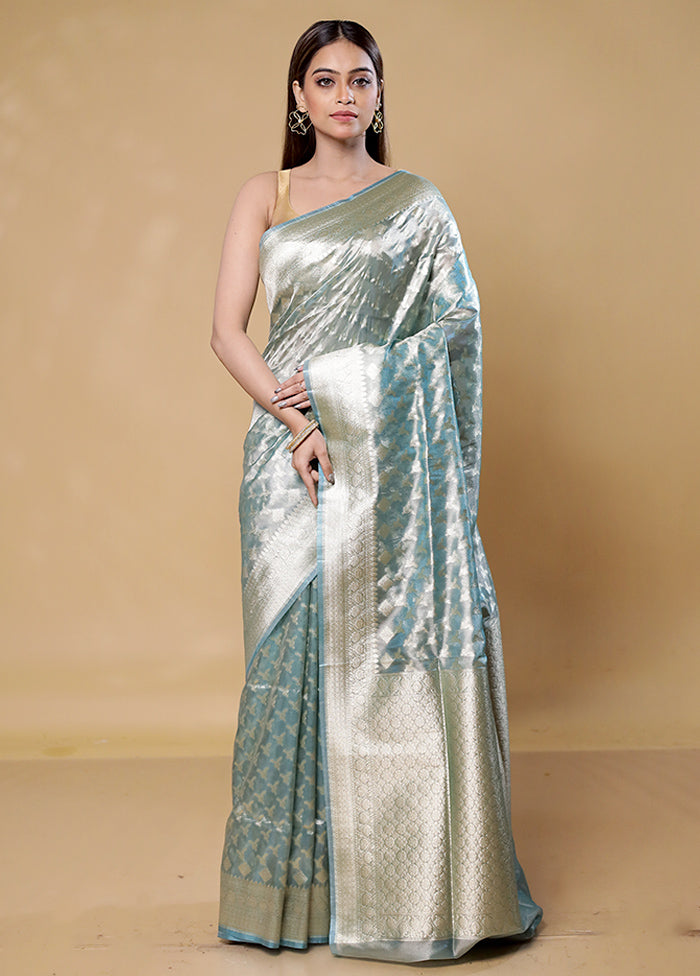 Blue Tissue Silk Saree With Blouse Piece