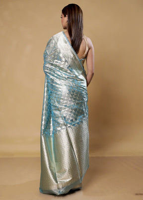 Blue Tissue Silk Saree With Blouse Piece