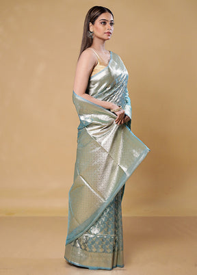 Blue Tissue Silk Saree With Blouse Piece