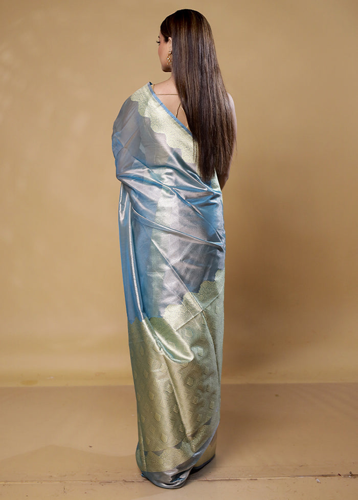 Blue Tissue Silk Saree With Blouse Piece