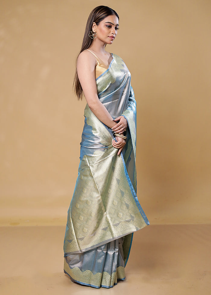 Blue Tissue Silk Saree With Blouse Piece