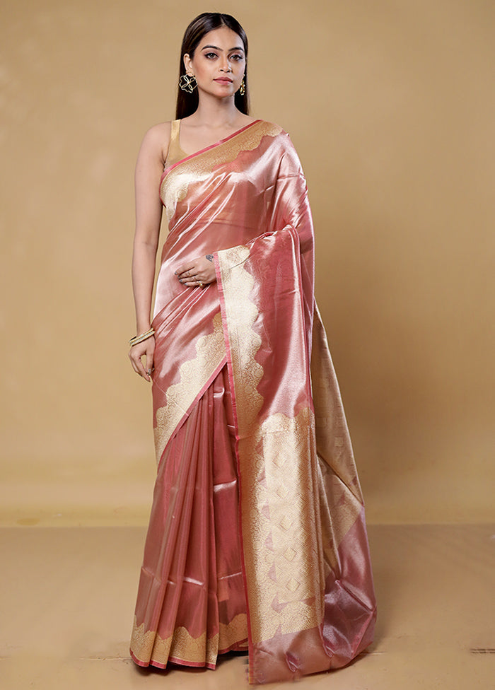 Pink Tissue Silk Saree With Blouse Piece