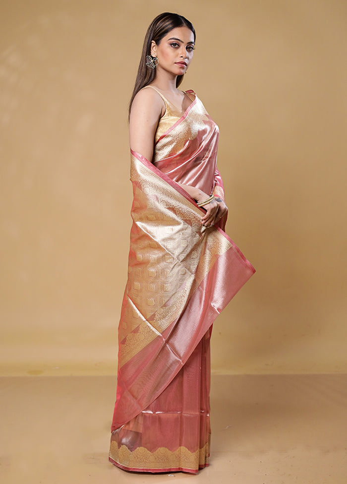 Pink Tissue Silk Saree With Blouse Piece