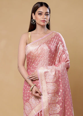 Pink Tissue Silk Saree With Blouse Piece