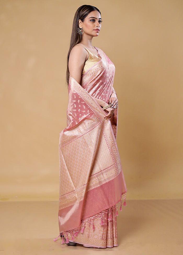 Pink Tissue Silk Saree With Blouse Piece