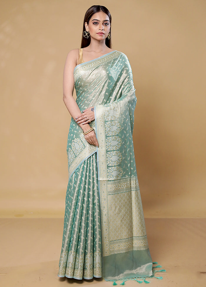 Blue Tissue Silk Saree With Blouse Piece