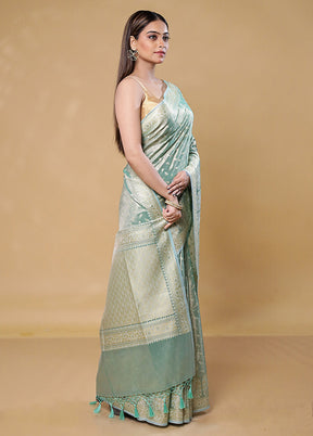 Blue Tissue Silk Saree With Blouse Piece