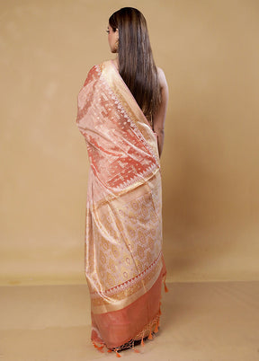 Peach Tissue Silk Saree With Blouse Piece