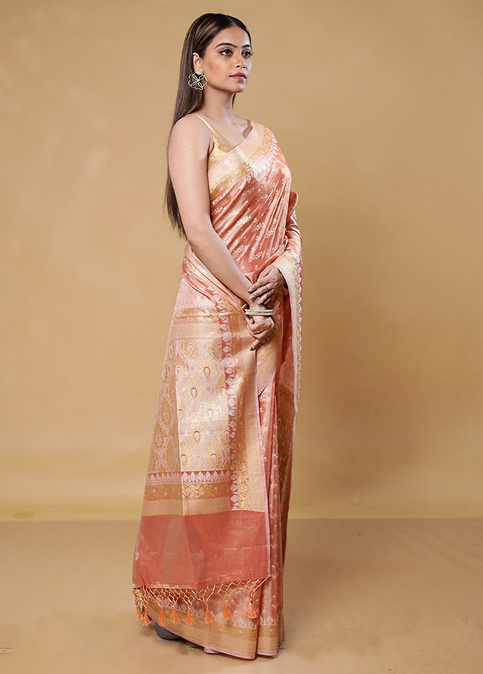 Peach Tissue Silk Saree With Blouse Piece