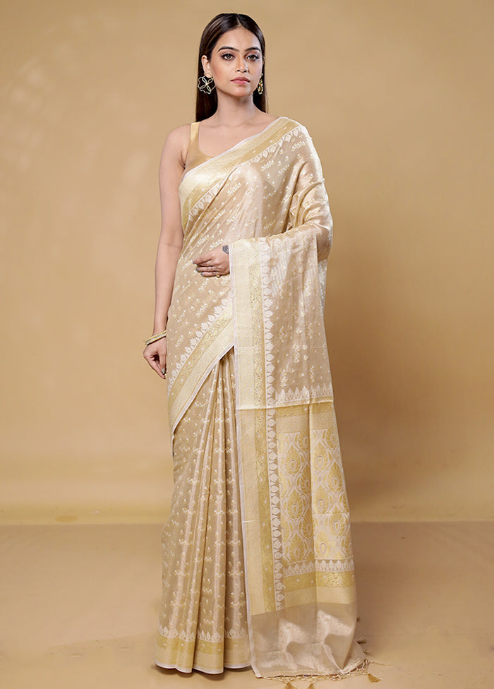 Cream Tissue Silk Saree With Blouse Piece