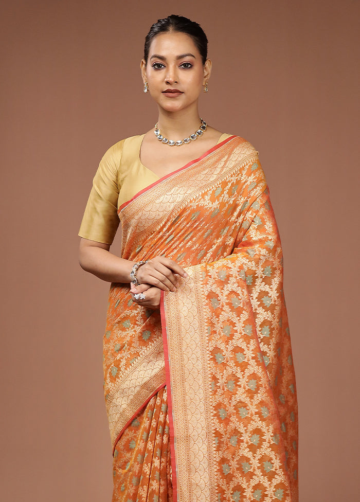 Yellow Kora Silk Saree With Blouse Piece
