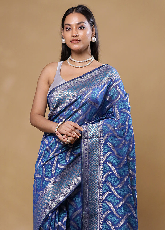 Blue Kora Silk Saree With Blouse Piece