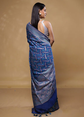 Blue Kora Silk Saree With Blouse Piece