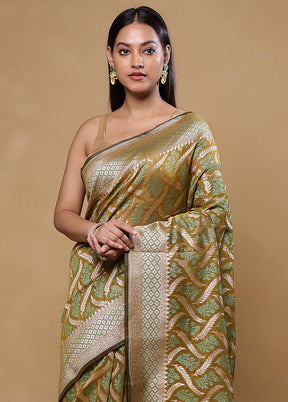 Olive Kora Silk Saree With Blouse Piece