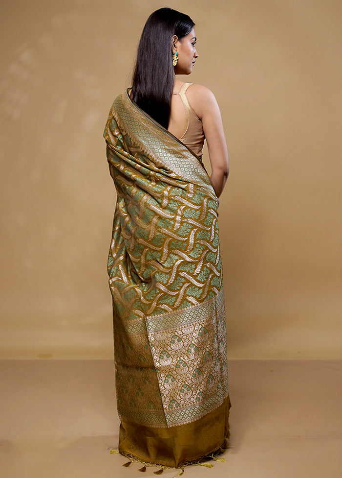 Olive Kora Silk Saree With Blouse Piece