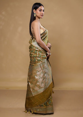 Olive Kora Silk Saree With Blouse Piece