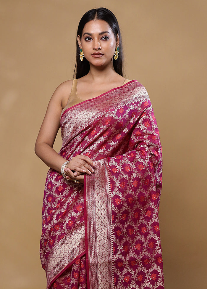 Pink Kora Silk Saree With Blouse Piece