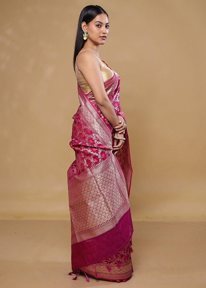 Pink Kora Silk Saree With Blouse Piece