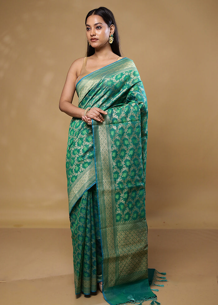 Green Kora Silk Saree With Blouse Piece