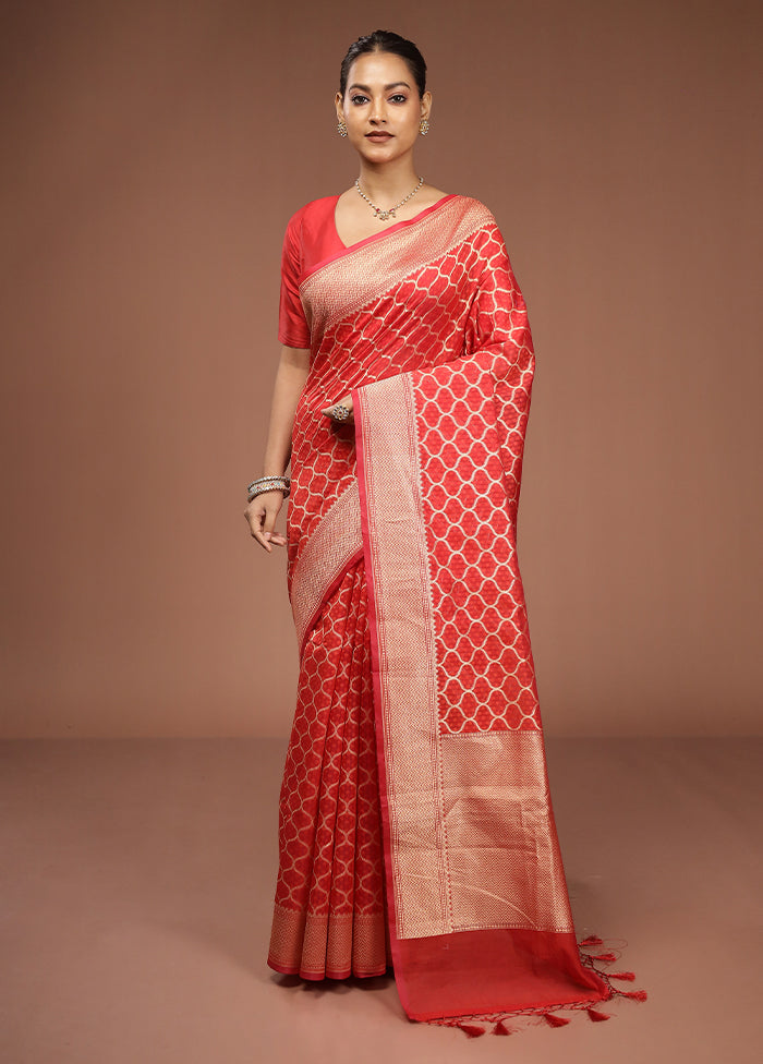 Red Kora Silk Saree With Blouse Piece