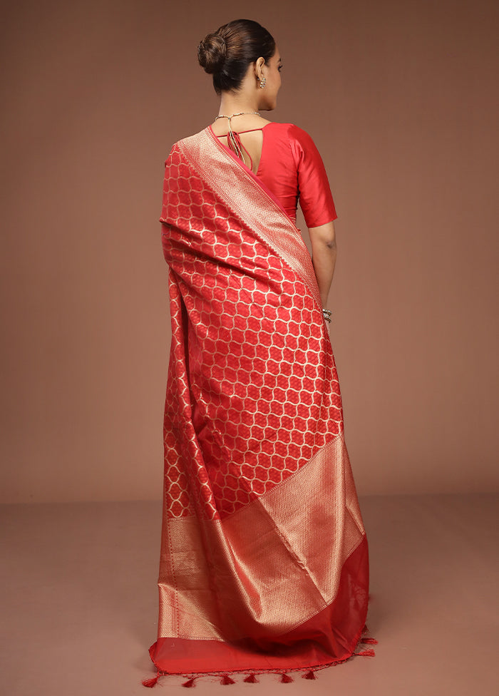 Red Kora Silk Saree With Blouse Piece