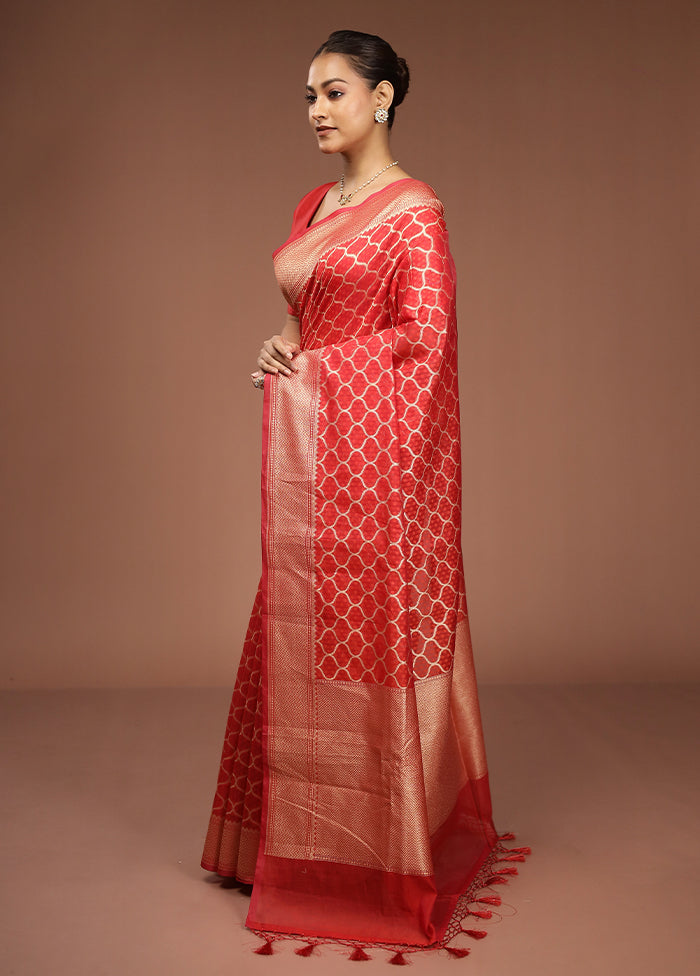 Red Kora Silk Saree With Blouse Piece