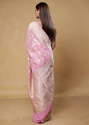 Pink Handloom Pure Georgette Saree With Blouse Piece