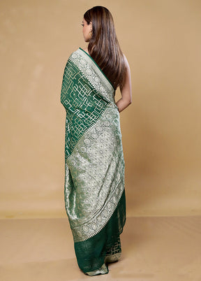 Green Handloom Pure Georgette Saree With Blouse Piece