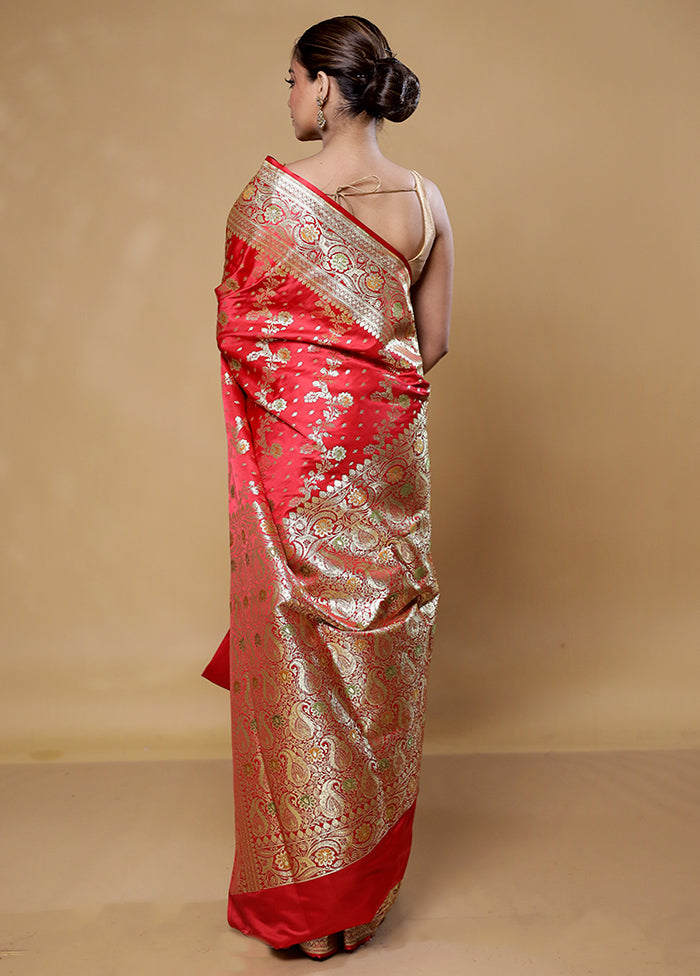 Red Banarasi Silk Saree With Blouse Piece