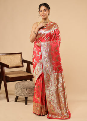 Pink Banarasi Silk Saree With Blouse Piece