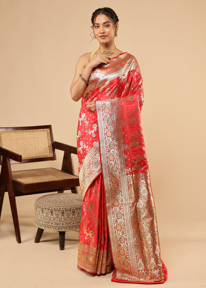 Pink Banarasi Silk Saree With Blouse Piece