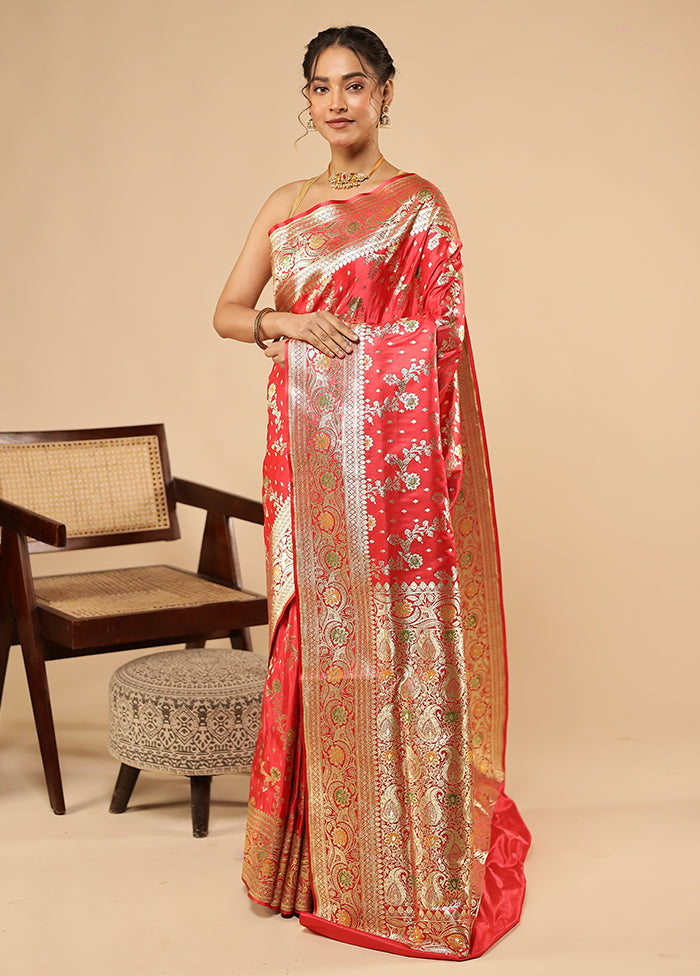 Pink Banarasi Silk Saree With Blouse Piece