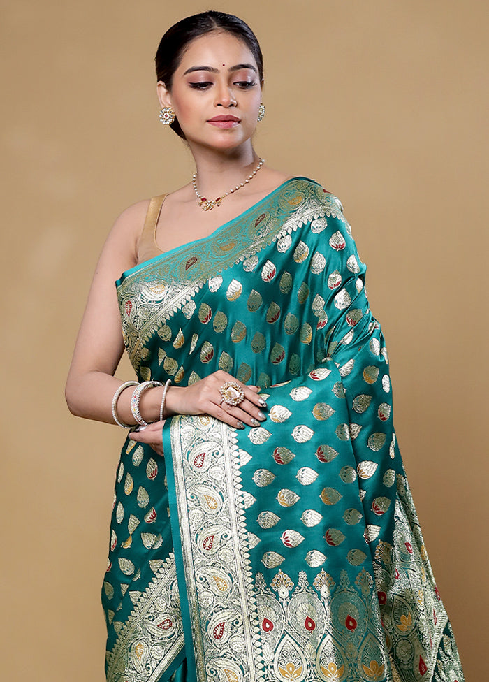 Green Banarasi Silk Saree With Blouse Piece