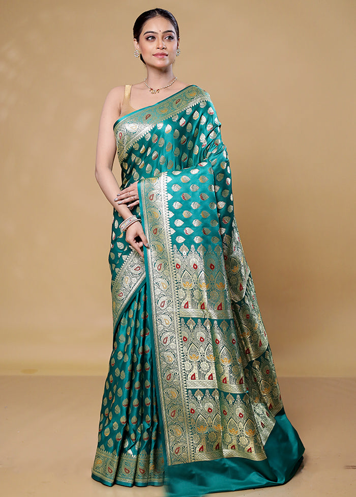 Green Banarasi Silk Saree With Blouse Piece