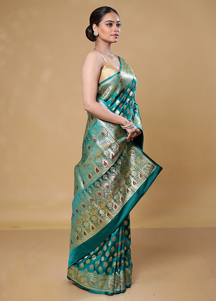 Green Banarasi Silk Saree With Blouse Piece