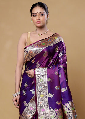 Purple Banarasi Silk Saree With Blouse Piece