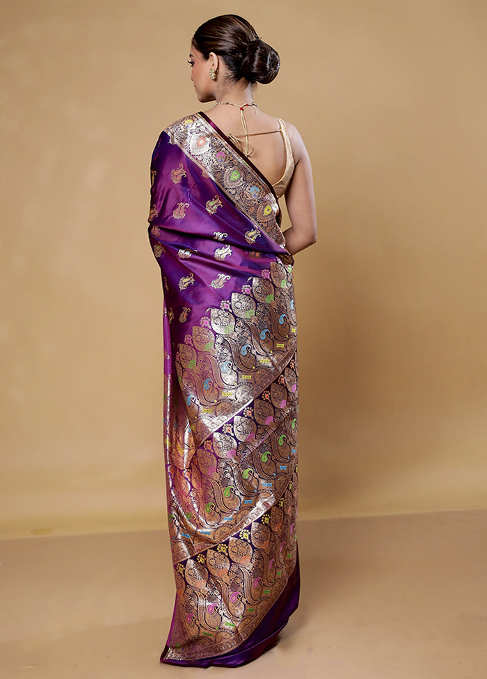 Purple Banarasi Silk Saree With Blouse Piece