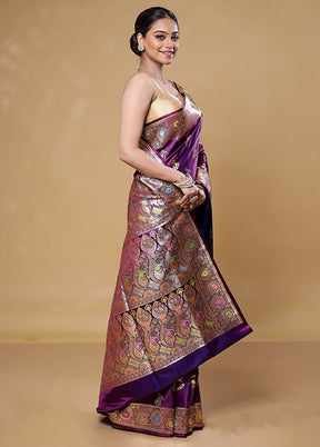 Purple Banarasi Silk Saree With Blouse Piece