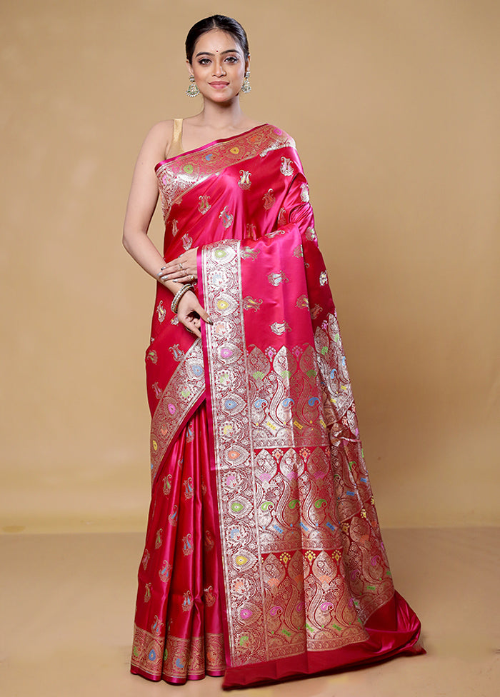 Pink Banarasi Silk Saree With Blouse Piece