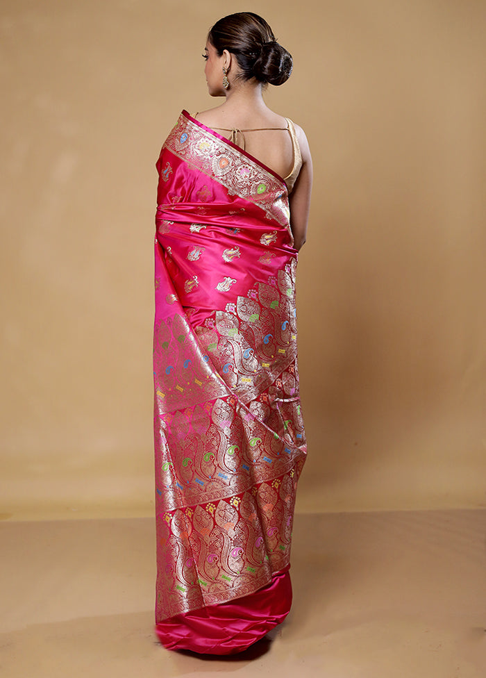 Pink Banarasi Silk Saree With Blouse Piece