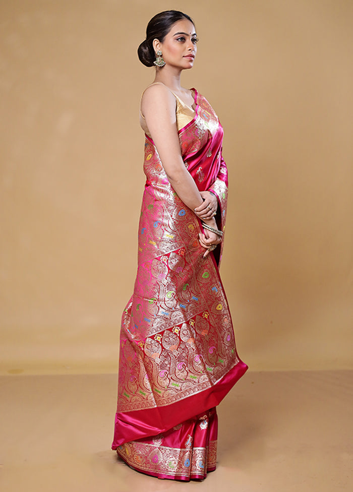 Pink Banarasi Silk Saree With Blouse Piece