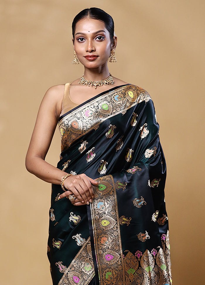 Black Banarasi Silk Saree With Blouse Piece