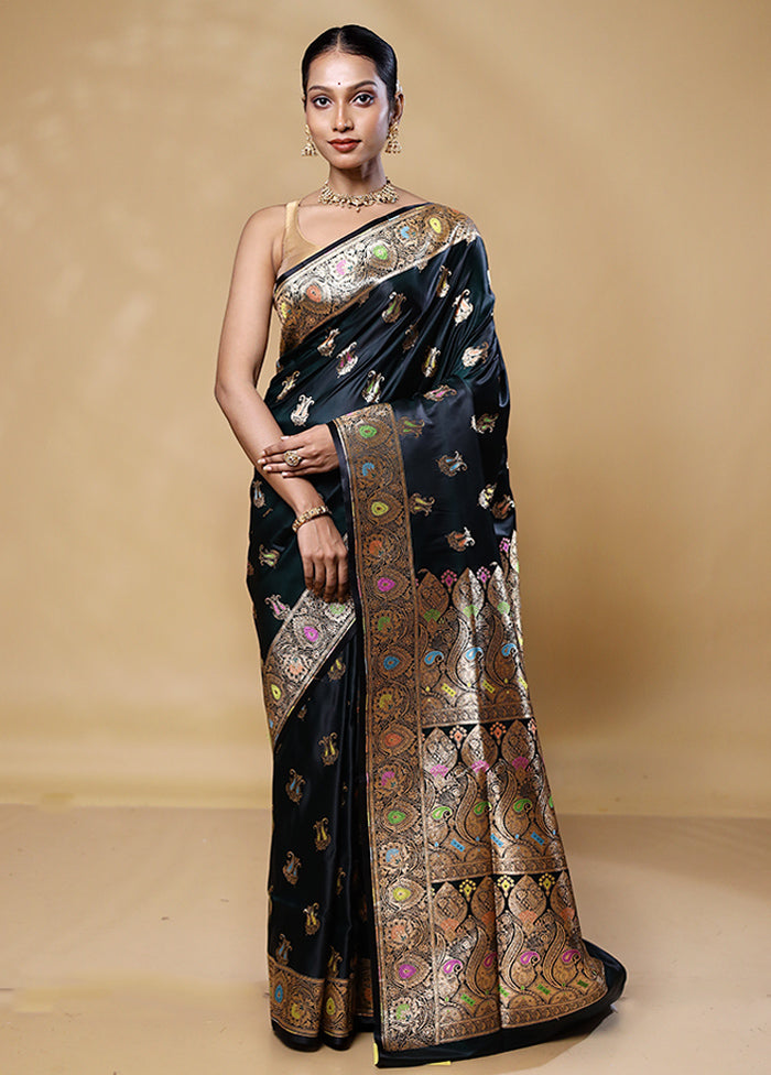 Black Banarasi Silk Saree With Blouse Piece