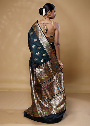 Black Banarasi Silk Saree With Blouse Piece