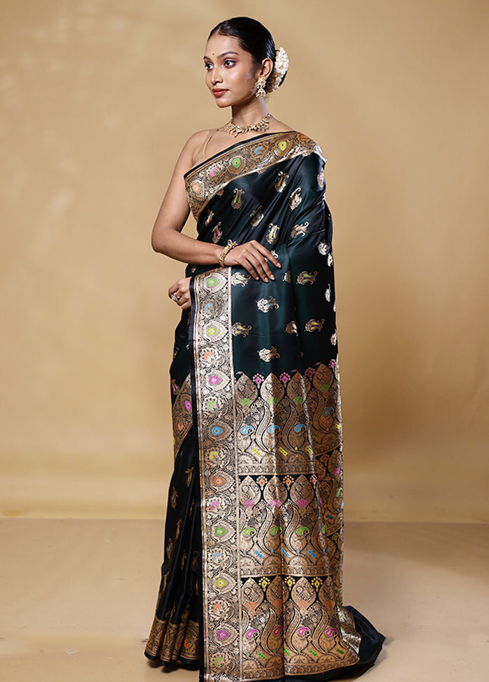 Black Banarasi Silk Saree With Blouse Piece