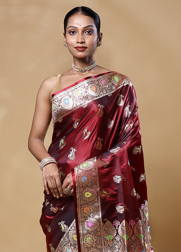 Brown Banarasi Silk Saree With Blouse Piece