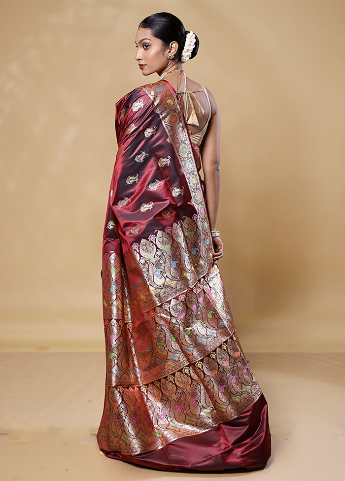 Brown Banarasi Silk Saree With Blouse Piece