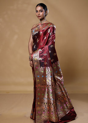 Brown Banarasi Silk Saree With Blouse Piece