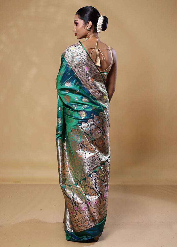 Green Banarasi Silk Saree With Blouse Piece