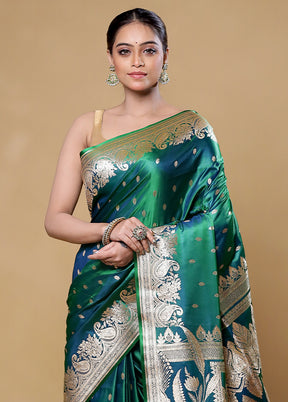 Green Banarasi Silk Saree With Blouse Piece